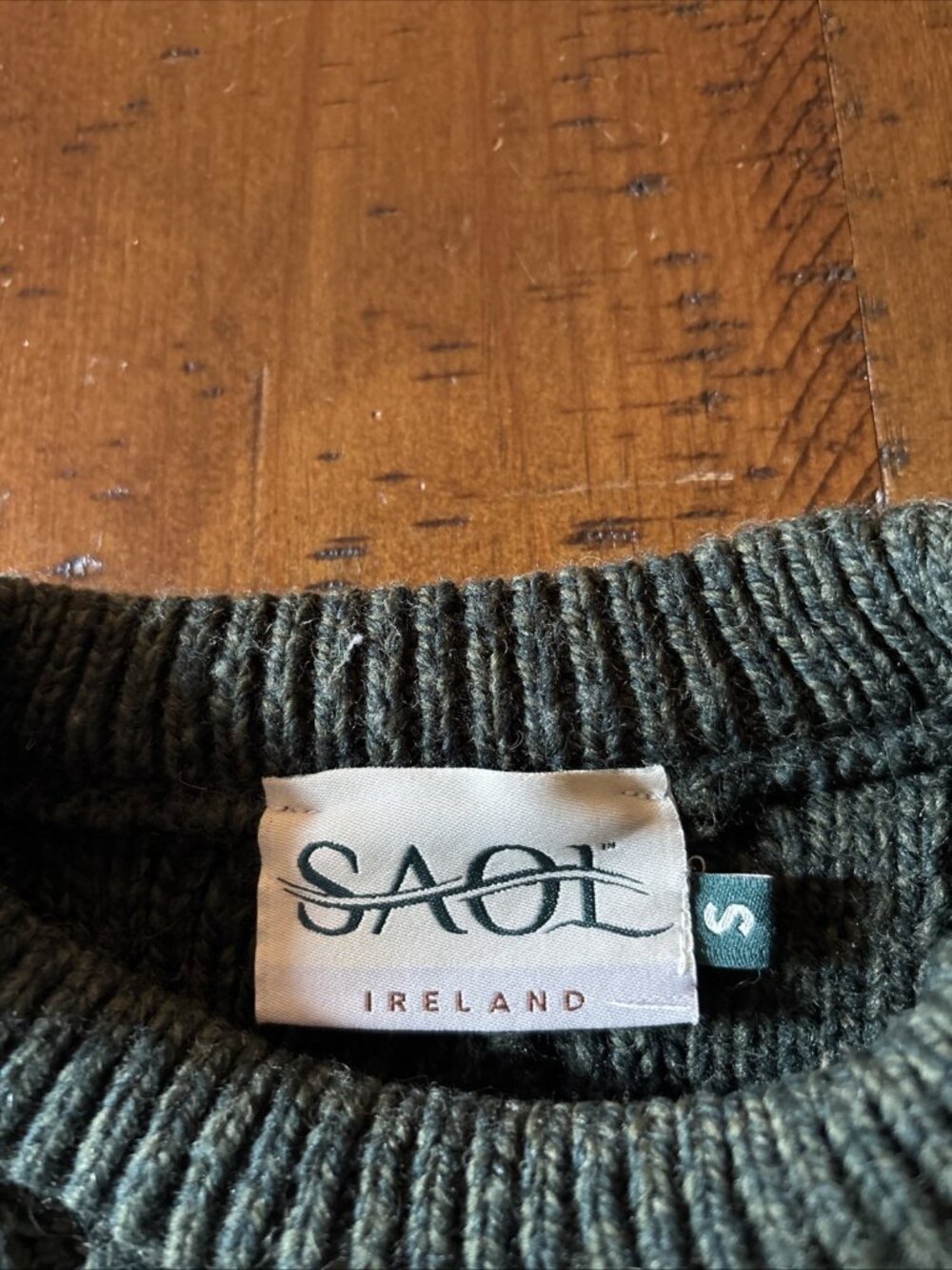 saol ireland sweater Green Cable Knit 100% Merino Wool Size Small - Picture 4 of 7